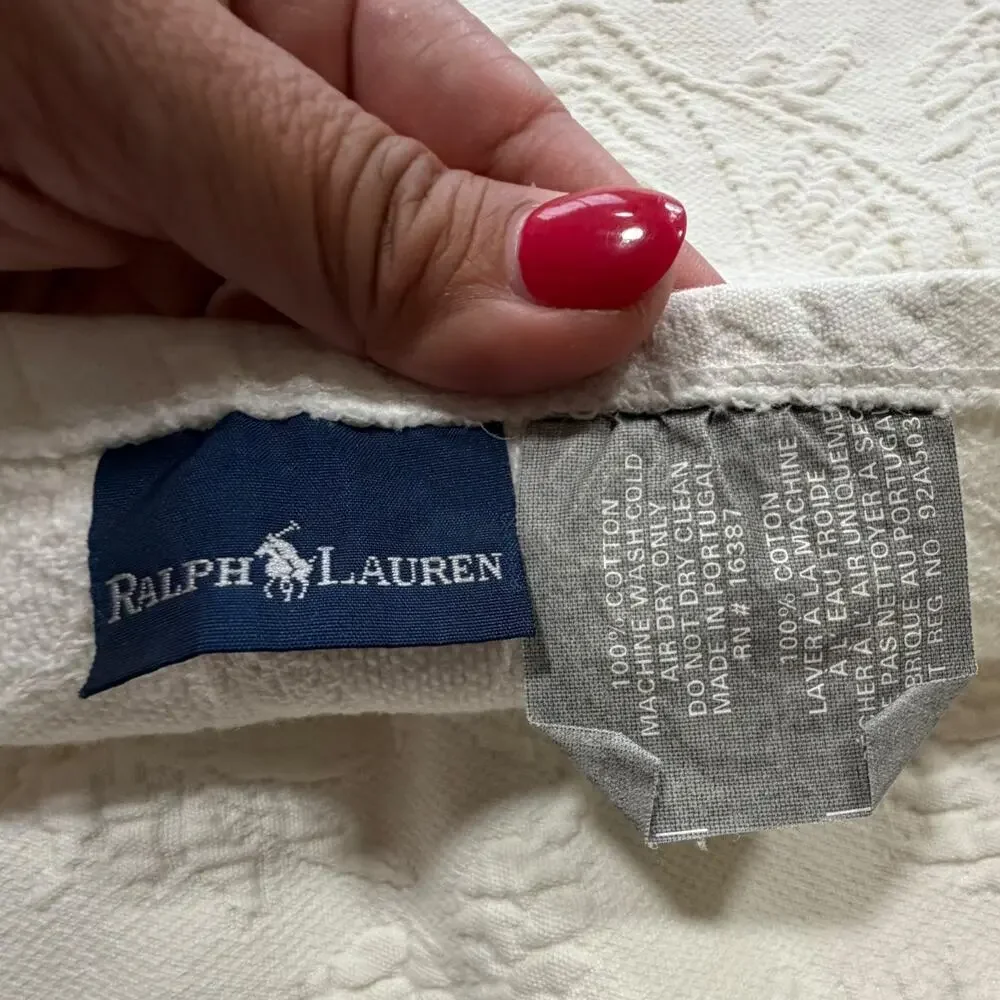 Vtg 1990s Ralph Lauren Madeline White Matelasse Euro Sham 28x28 Portugal Fern